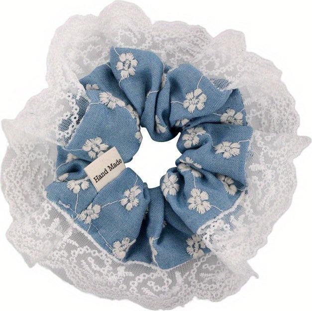 Immagine prodotto Activity Board Elegante florale Stickerei aus Denim und Spitze für das Haar - Jersey Material, Niedlicher Stil (Elastico per capelli)