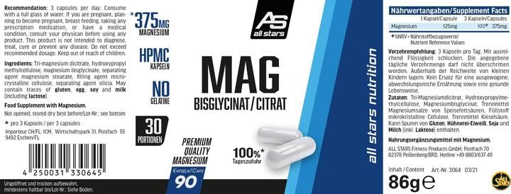 Nutritional values and ingredients All Stars Magnesium (1 pcs., Capsules, 400 g)