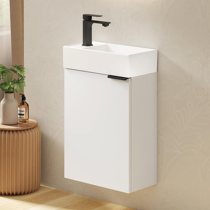 Produktbild Emke Badunterschrank mit Aufsatzwaschbecken Weiss Soft Close Tür, Einlegeböden, hängend