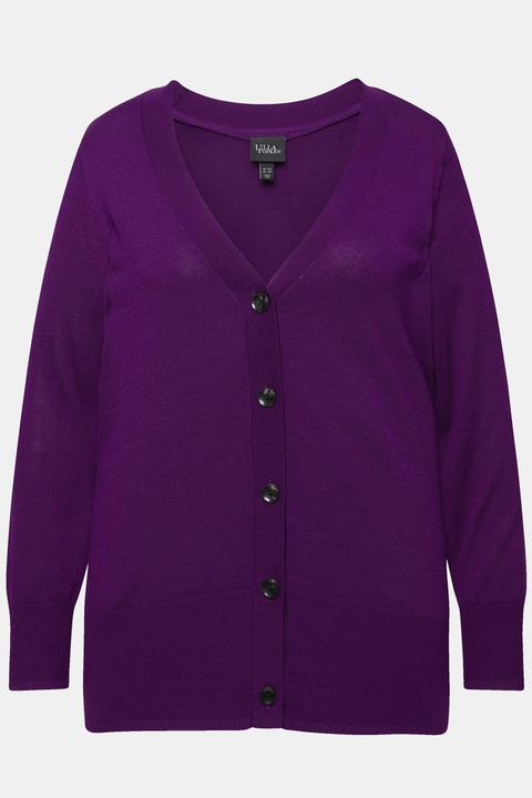 Produktbild Ulla Popken Strickjacke, V-Ausschnitt, Knopfleiste, Feinstrick (54)