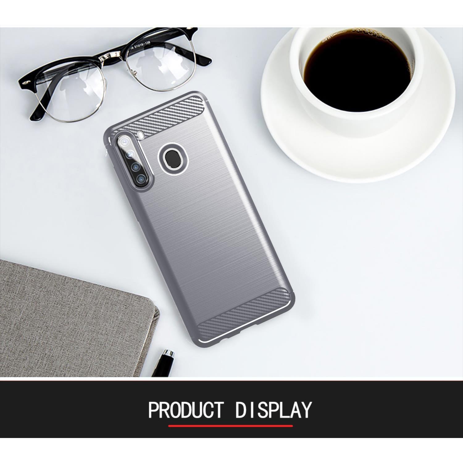 Thumbnail - Cadorabo TPU Ultra Slim carbon edelstahl Kombi Cover (Samsung Galaxy A21), Smartphone Hülle, Grau