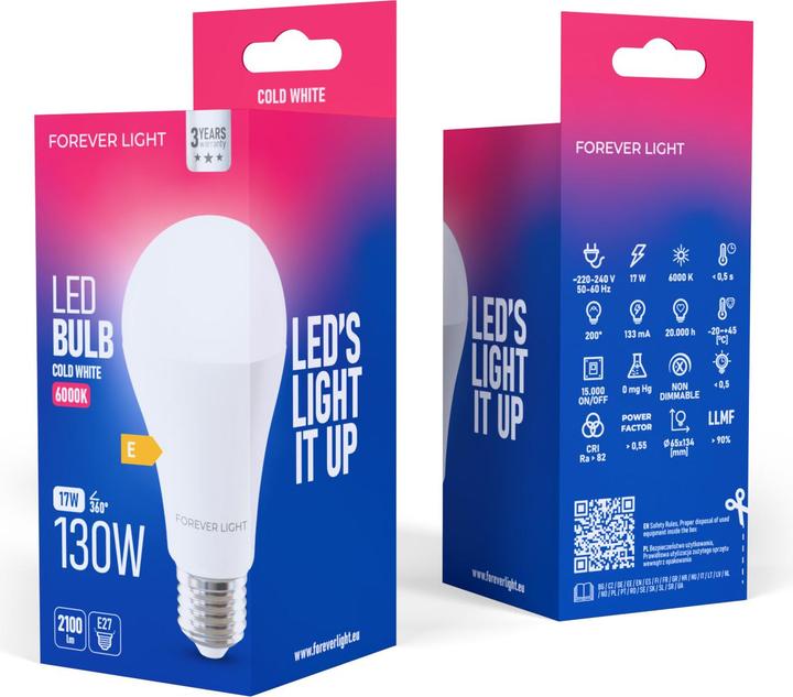 Image du produit Forever Light LED Bulb E27 A65 17W 2100lm 6000K class E (E27, 2100 lm, 100x)