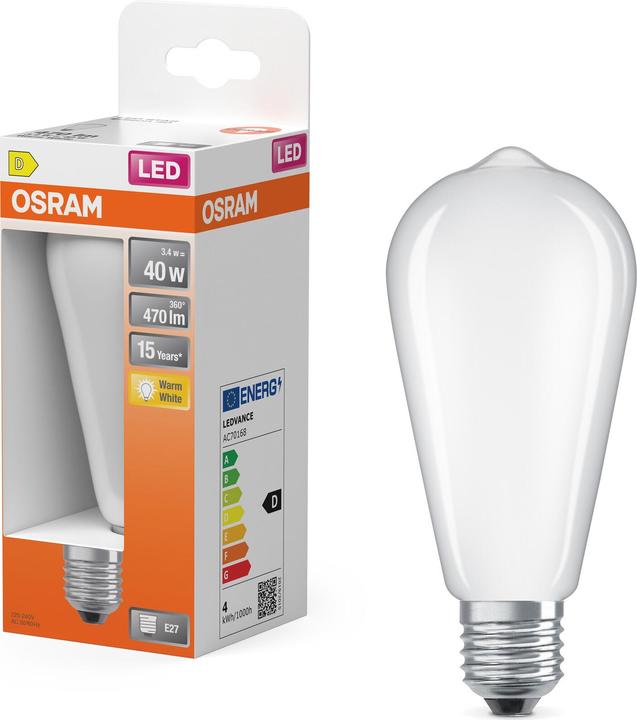 Immagine prodotto Osram LED Leuchtmittel LED Retrofit CLASSIC ST 3.4W 827 Frosted E27 Warm weiss 4099854467714 (E27, 470 lm, 6x)
