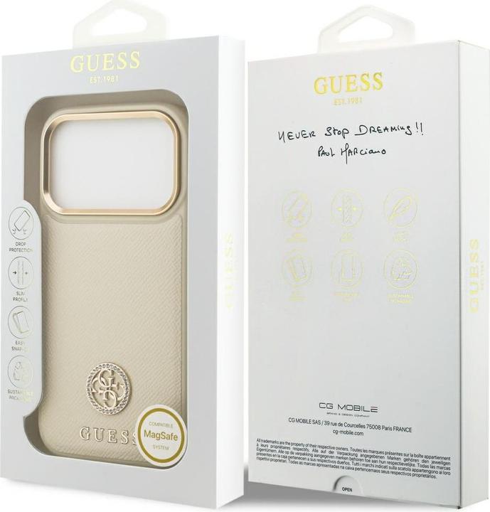 Productafbeelding Guess - Grained Strass Logo MagSafe (GUHMP17LPGCRMDEE) - iPhone 17 Pro - Beige (Apple iPhone 17 Pro)