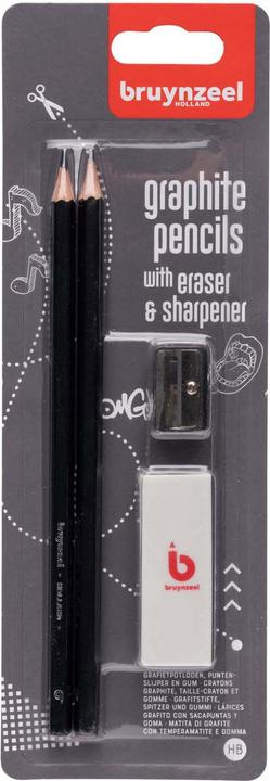 Produktbild Bruynzeel Graphite pencil set | 2 HB graphite pencils + sharpener & eraser (HB, 2 x)
