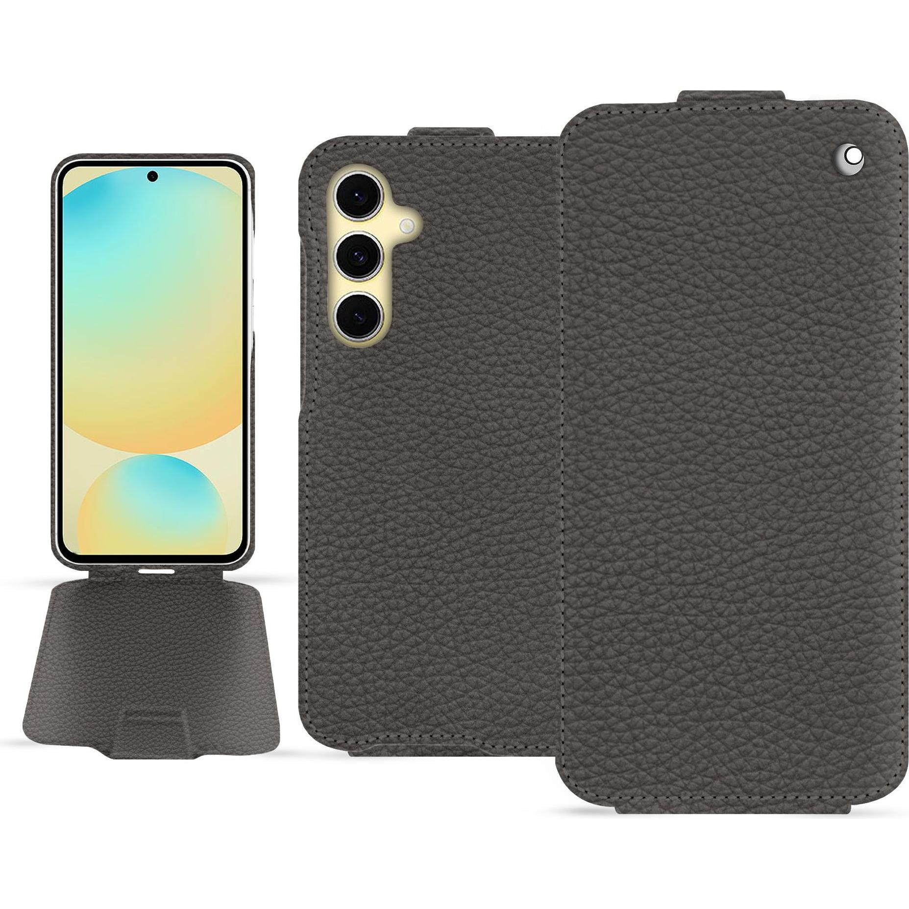 Noreve Lederschutzhülle vertikal (Samsung Galaxy S24 FE), Smartphone Hülle, Grau