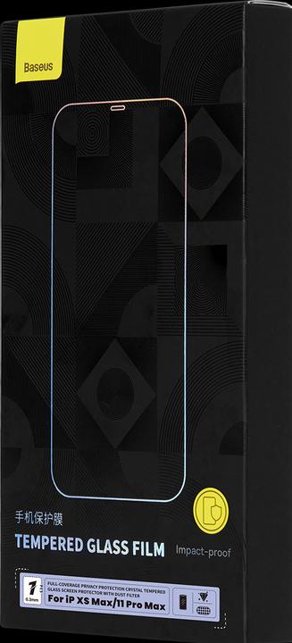 Actual product image Baseus 0.3mm Full-Coverage Privacy Protection Crystal Tempered Glass Screen Protector with Dust Filter for (1 Piece, Apple iPhone XS Max)