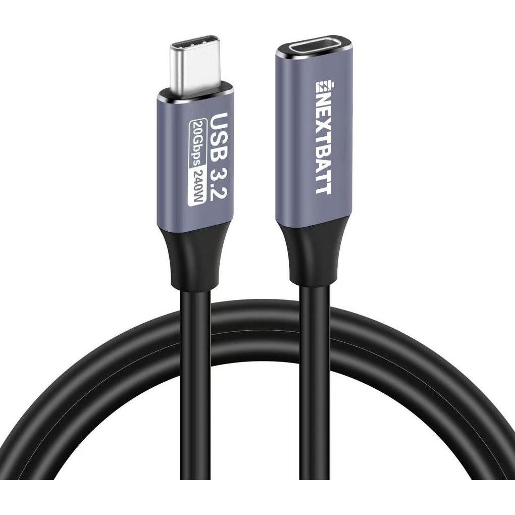Nextbatt USB-C extension cable male to female 2m – black (2 m), Cavo USB