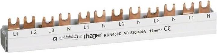 Hager Phasenschiene 3+N-polig KDN450D Gabelanschluss 16qmm 80A 12M 1+N Abgäng