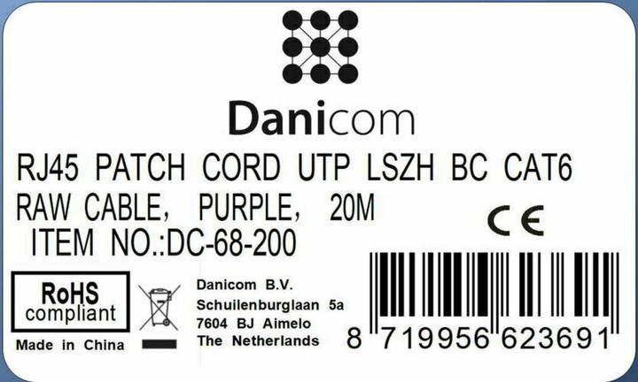 Produktbild Dsit CAT6 Netzwerkkabel, U/UTP, 20 meter, Viollett, 100% Kupfer (U/UTP, CAT6, 20 m)