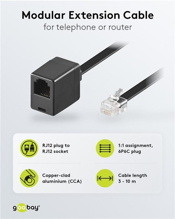 Actual product image Goobay RJ12 modular extension cable for remote control
