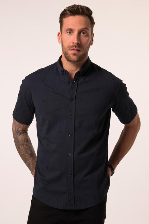 Produktbild JP1880 Trachten-Jerseyhemd, Trachten, Halbarm, Hirsch-Print, Mini-Buttondown-Kragen, Modern Fit (7XL)