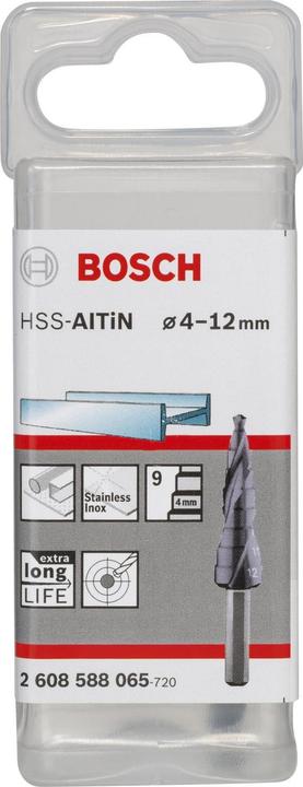 Produktbild Bosch Professional Zubehör Stufenbohrer HSS-AlTiN, 4 - 12 mm, 6 mm, 66,5 mm, 9 Stufen (12 mm)