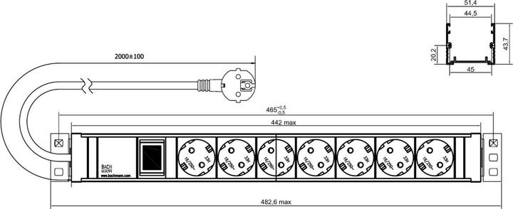 Actual product image Bachmann Power Distribution Unit Aluminum (7 x, CEE 7/3, 2 m)