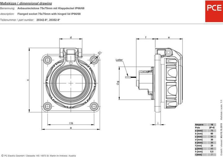 Actual product image PCE 20352-8b Socket outlet with hinged cover 16A 3p 250V IP66/68 Nautilus