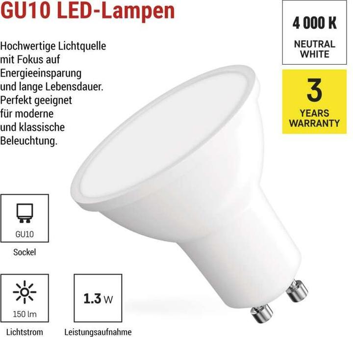Immagine prodotto Emos LED Lampe Classic MR16 Weiss/ GU10 / 1,3 W (16 W) / 150 lm / NeutralWeiss (GU10, 150 lm, 1x)