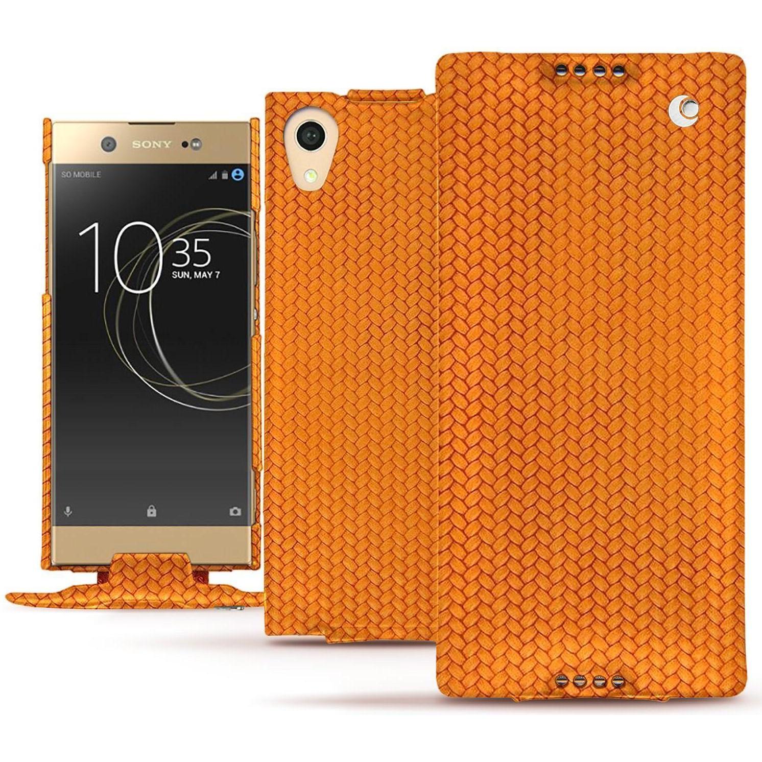 Noreve Lederschutzhülle vertikal (Sony Xperia XA1 Ultra), Smartphone Hülle, Orange