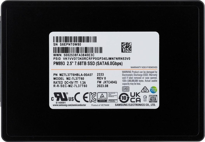 Immagine prodotto Samsung PM893 alla rinfusa (7680 GB, 2.5")