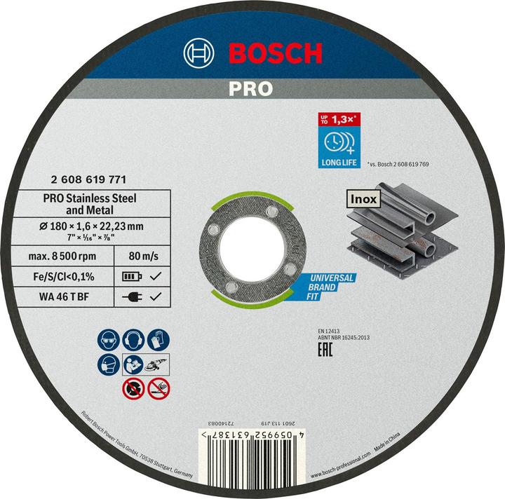 Bosch Professional Zubehör PRO Stainless Steel and Metal cutting disc, 180 x 1.6 x 22.23 mm