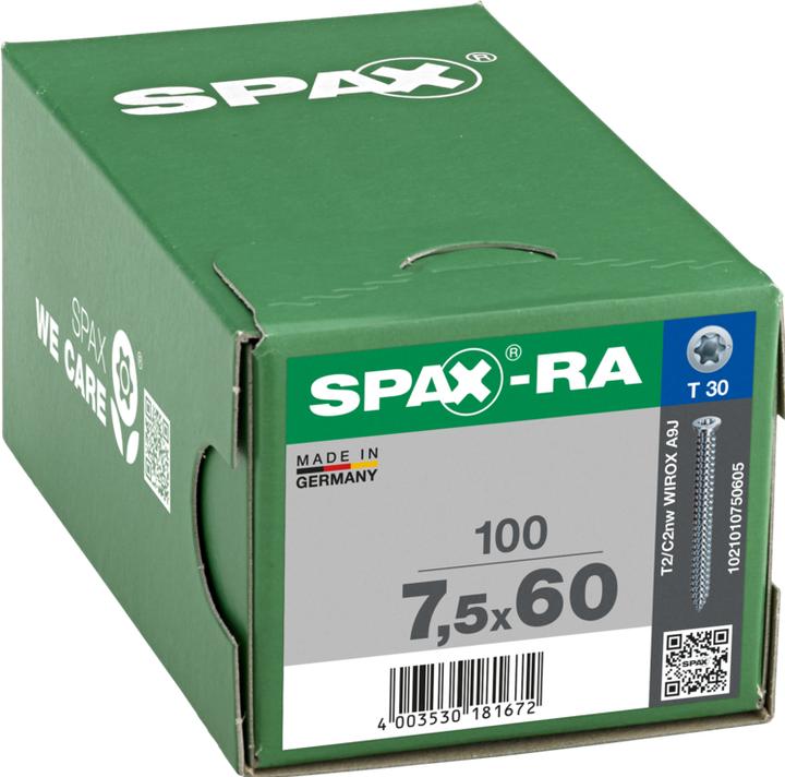 Image du produit Spax Spax-Ra Tête Fraisée Plate T-Star Plus T30 Filetage Complet Wirox (100 Vis par pièce)