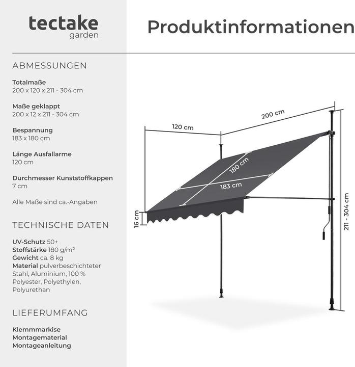 Produktbild tectake Klemmmarkise (2 m)
