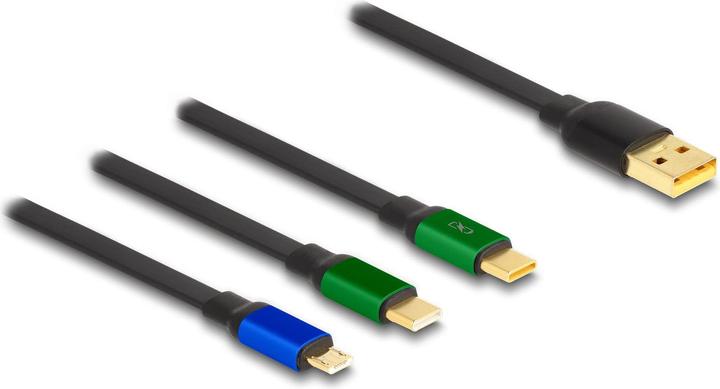 Immagine prodotto Delock Cavo di ricarica USB retrattile da 7,60 cm (3"") 1 Type-A a Micro USB / 2 x USB Type-C™ con (1.13 m, USB 2.0, 10 W)