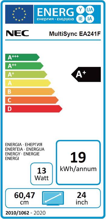 Energy Label NEC MultiSync EA241F (1920 x 1080 pixels, 24")