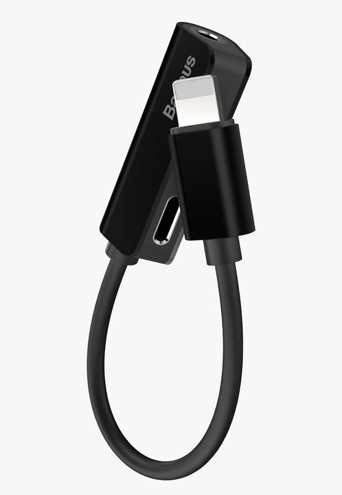 Actual product image Baseus L32 IP Male to 3.5mm+IP Female Adapter Black (3.5mm jack, Lightning)