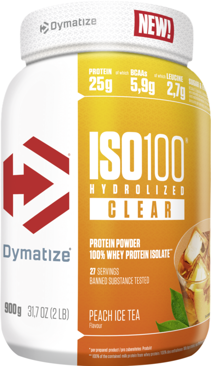 Immagine prodotto Dymatize Siero di latte chiaro ISO100 (Tè freddo alla pesca, 1 pz., 900 g)