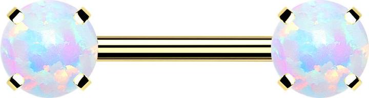 Produktbild Star Piercing Threadless Barbell vergoldet front mit Opal weiss gefasst (ohne Messing, Chirurgenstahl 316L)