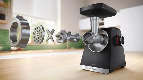 Actual product image Bosch Hausgeräte Serie 6, Fleischwolf, MultiPower Series 6, 2100 W, Schwarz, silver metalic, MFWS650B