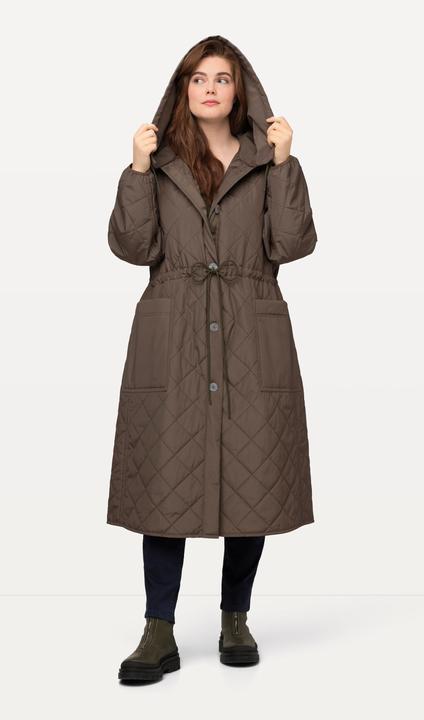 Image du produit Ulla Popken Manteau matelassé à capuche avec patte de boutonnage et cordon coulissant, matière recyclée (46, 48)