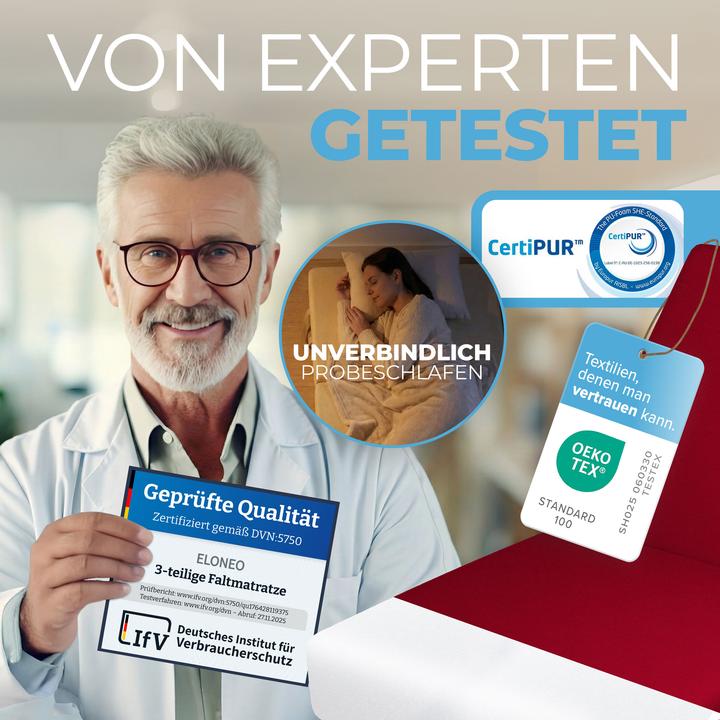 Produktbild Bestschlaf Klappmatratze, 3-teilige Faltmatratze, Reisebett, Gästematratze (Schaumstoffkern, 75 x 195 cm)