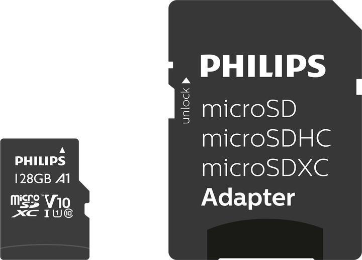 Actual product image Philips MicroSDXC Class 10 UHS-I U1 with adapter (128 GB, microSDXC, U1, UHS-I)