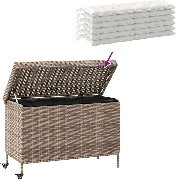 Actual product image vidaXL Garden chest with castors Grey 110x55x73 cm Poly rattan garden cushion box