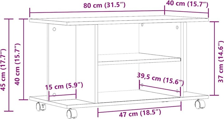 Produktbild VidaXL TV Regal TV Schrank Lowboard Fernsehtisch mit Rollen Altholz-Optik (80 x 40 x 45 cm)