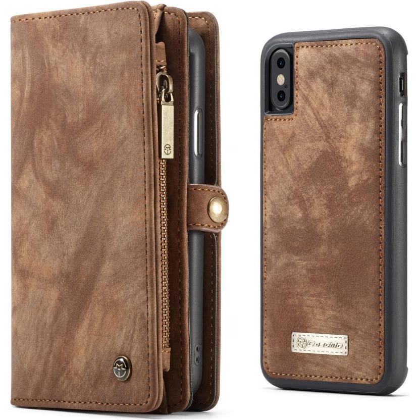 Caseme Apple iPhone XS Echtleder Portemonnaie Karten Hülle (Apple iPhone XS), Smartphone Hülle, Braun