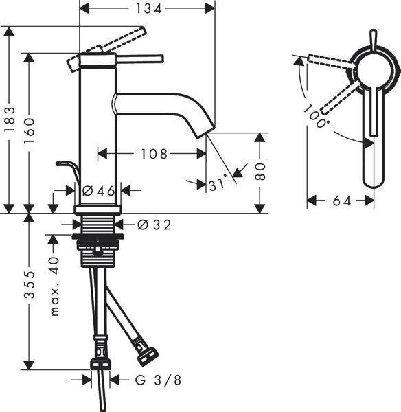 Productafbeelding hansgrohe Tecturis S ééngreeps wastafelmengkraan 80 CoolStart waterbesparend+, 108 mm projectie, 7