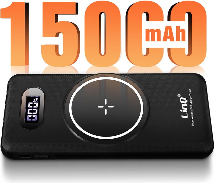 Immagine prodotto LinQ Powerbank da 15.000 mAh con ricarica wireless + USB / USB-C + cavo multiplo (15000 mAh)