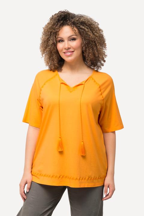 Actual product image Ulla Popken Tie-Neck Jersey Short Sleeve Tee (50, 52)