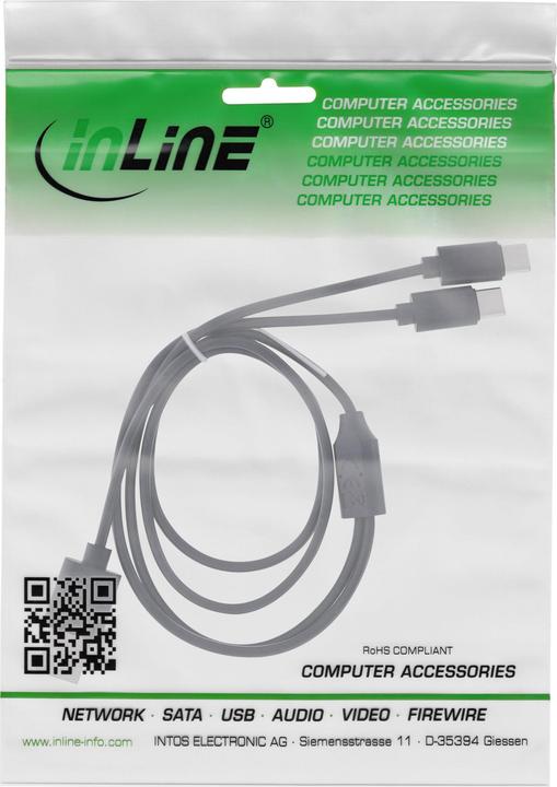 Produktbild InLine USB 2in1 Y-Ladekabel, 1x USB-A Stecker an 2x USB-C Stecker, schwarz, 0,5m (0.50 m, USB 2.0, 25 W)