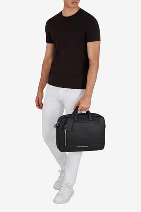 Actual product image Armani Exchange Essential Double Zip Briefcase with Silver Logo