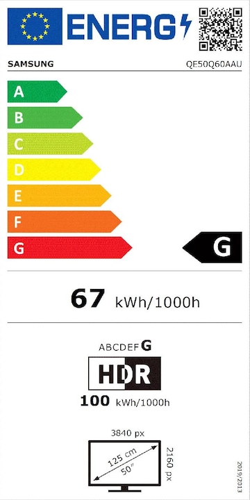Energy Label Samsung QE50Q60AAU (50", Q60A, LED, 4K, 2021)