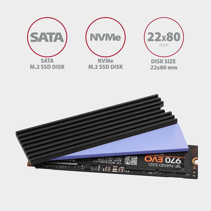 Productafbeelding Axagon CLR-M2L3 passieve M.2 SSD heatsink - 2280, 3 mm hoog, aluminium