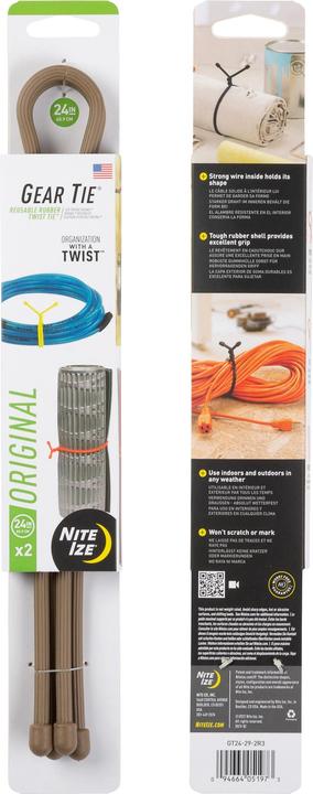 Nite Ize Gear Tie®24" Twist en caoutchouc réutilisable marron (Serre-câbles en plastique, 640 mm, 1 pcs)