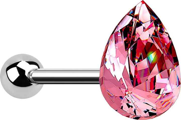 Produktbild Star Piercing Micro Barbell silber Tropfen Kristall pink (ohne Messing, Chirurgenstahl 316L)