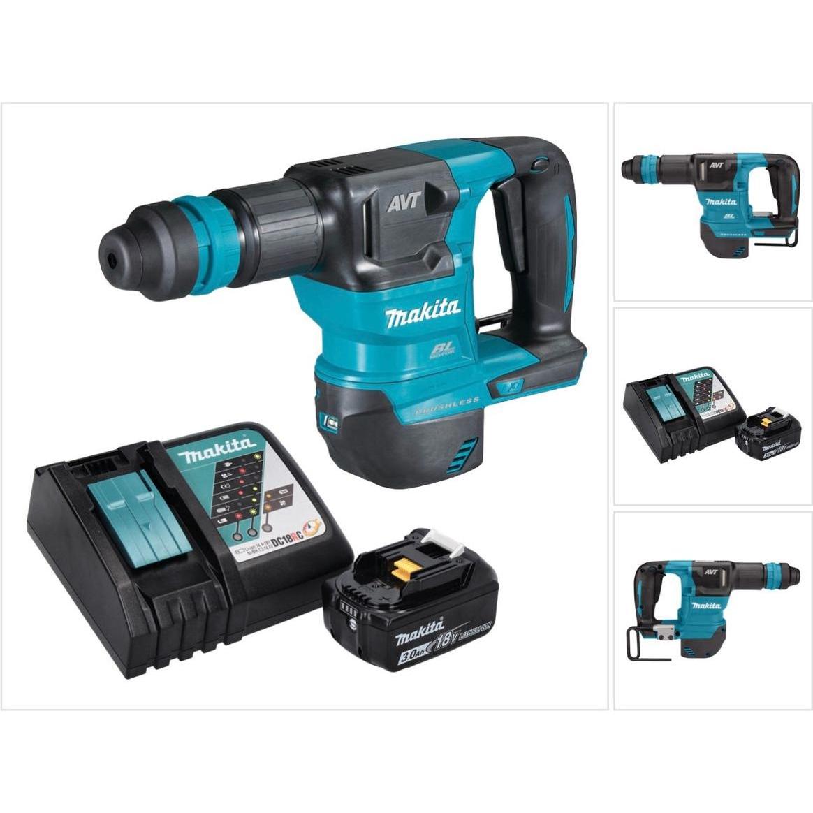 Makita, Martello demolitore +  Scalpellatore, DHK 180 RF1 Batteria martello scalpello 18 V 3,1 J SDS Plus Brushless + 1x batteria 3,0 Ah + (Batteria r