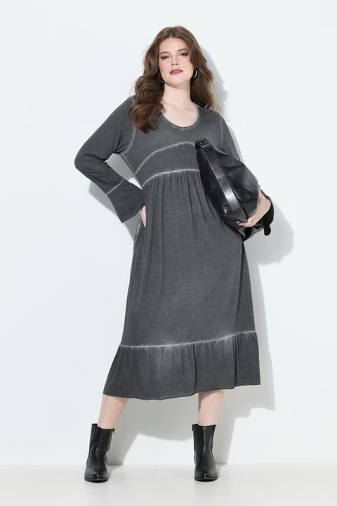 Image du produit Ulla Popken Robe midi en cupro mélangé, décolleté en V et manches 3/4, coupe évasée (60)
