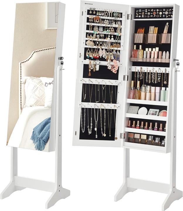 Songmics Schmuckschrank Spiegelschrank Stehend Make-up Organizer Weiss