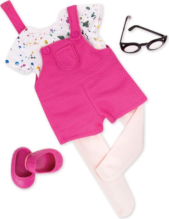 Actual product image Our Generation Outfit short dungarees with shirt and glasses